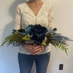 Bridal Wedding Bouquet Hand made Budget Friendly Faux Flowers White Blue