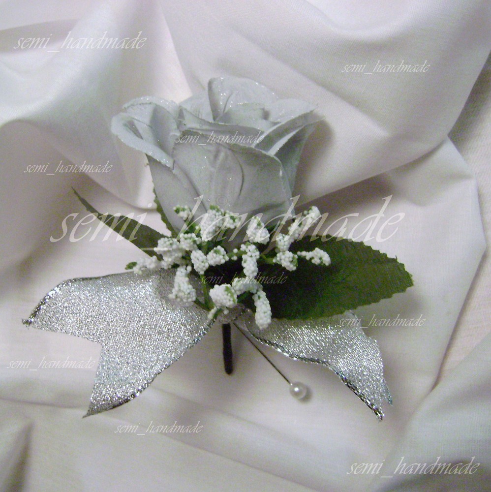 Silver~Rose Bud~Open Rose Pin Boutonniere~Pin corsage~Wrist corsage~Wedding~Prom
