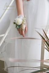 Handcrafted Faux Silk Ivory Rose Floral Set: Corsage and Boutonniere for Events