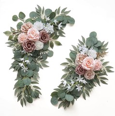 Boho Dusty Rose Blue Wedding Arch Flowers Kit Eucalyptus Garland Drapes Set