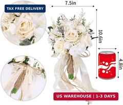 CEWOR Wedding Bouquets for Bride Bridesmaid, White Champagne Artificial Roses Fl