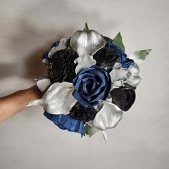 Navy Blue Black Silver Theme Wedding Bouquet Accessories