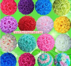 9″-10″ Rose Flower Kissing Ball Silk Rose Pomander for Wedding 1 Pc (21 Colors)