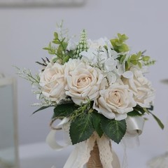 Large Wedding Bouquets for Bride & Bridesmaid – White Champagne Artificial Roses
