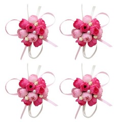 4 Pcs Silk Wedding Wrist Flowers Brooch Flower Ornament for Outdoor Wedding