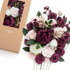 Ling’s Moment Marsala Artificial Flowers Box Set for DIY Wedding Bouquets Cen…