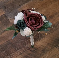 Burgundy Green Sola Wood Bridal Bouquet Winter Wedding Holiday Red Centerpiece