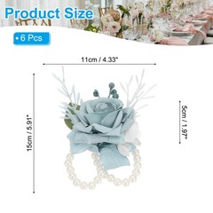 6 Pcs Homecoming Wedding Wrist Corsage Prom Party Artificial Flower Light Blue