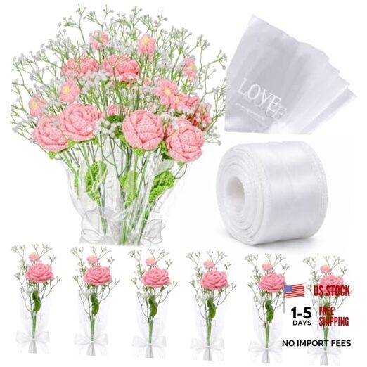 Suncalla 6 Bundle Mother’s Day Crochet Flower Bouquet Handmade Pink Bright