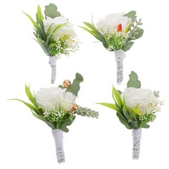4Pcs Reusable Bridal Party Lapel Pins Assorted Color Faux Flower Boutonniere