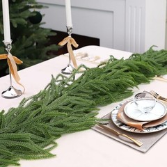 2Pcs 6 Ft Artificial Norfolk Pine Garland with 50 LED Lights,Winter Pine