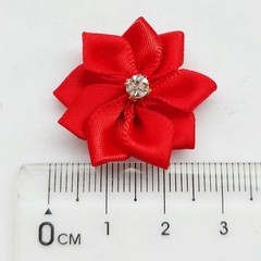 40 Count 28mm Red Ribbon Flowers with Rhinestones – DIY Wedding Embellishments