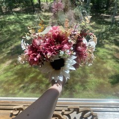 Bridal Wedding Bouquet Hand made Budget Friendly Faux Flowers White Pink Green
