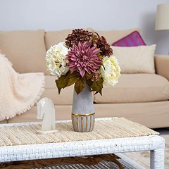 17in. Peony, Hydrangea and Dahlia Artificial Arrangement in Stoneware Purple