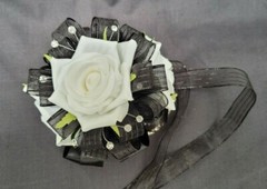 NEW Black Now & Forever Keepsake Silk Rose Corsage with Crystal Bracelets