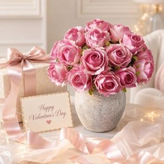 18pcs Pink Roses Artificial Flowers, Fake Roses Silk Flowers with Stems