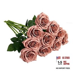 Artificial Rosepcs Open Flower Bouquet Faux Rose Stems for 10 Dusty Rose