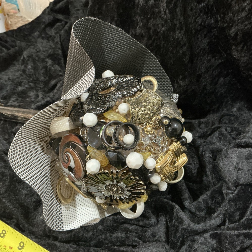 Vintage Jewelry Wedding Bouquet,black, White, Gold