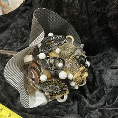 Vintage Jewelry Wedding Bouquet,black, White, Gold