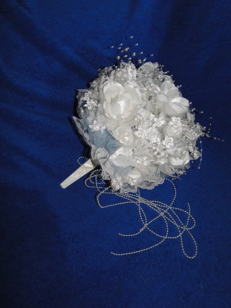 New Stunning white floral and light blue tulle/beads Bridal Bouquet