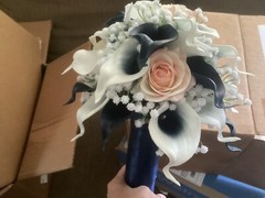 Real touch navy and blush wedding bouquet