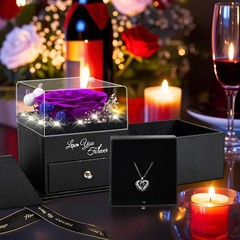 FIACO Valentines Day Rose Gifts for Her Preserved Real Flowers with I Purple