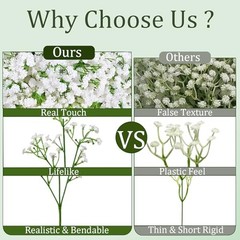 Real Touch Babys Breath Artificial Flowers Fake Flowers Baby 40 Pcs White