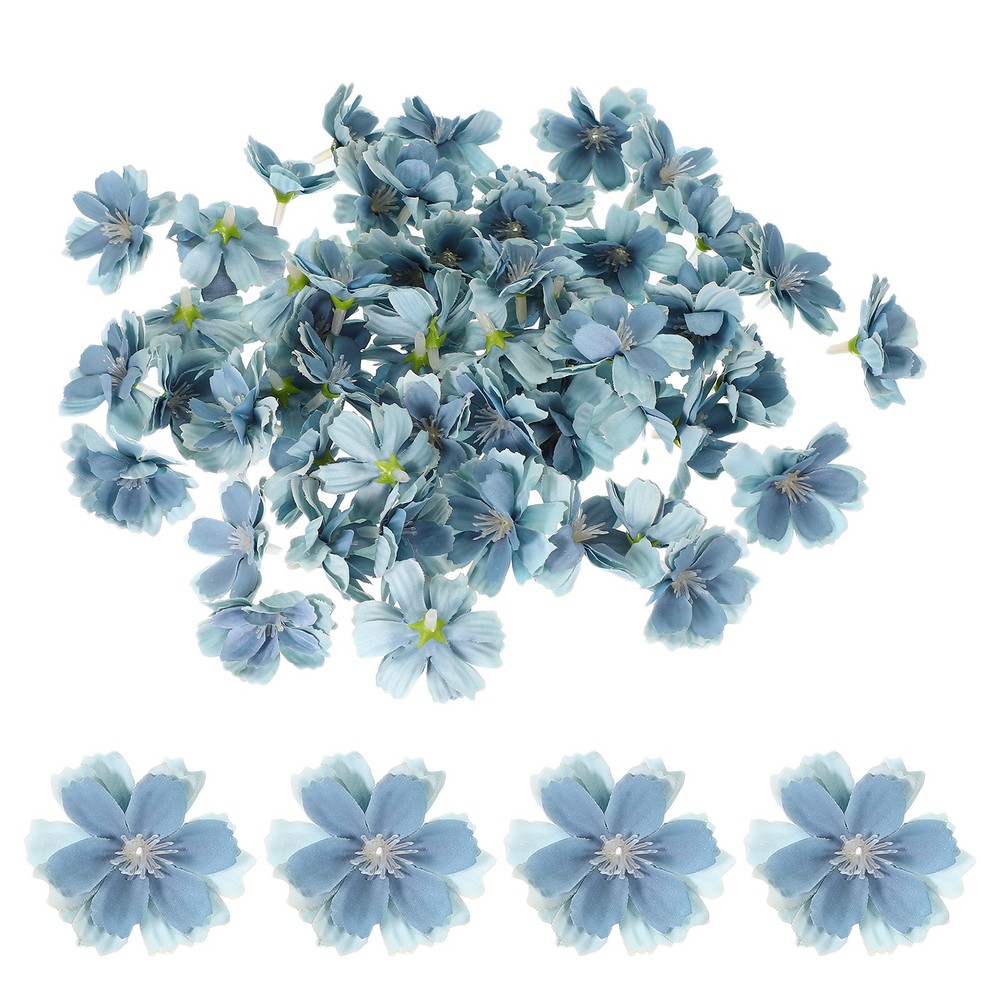 100Pcs Fake Silk Flower Heads, Artificial Cherry Blossom Wedding, Blue