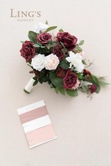 Elegant Marsala & Blush Wedding Bouquet | 13 Inch Burgundy Bridal Floral Decor