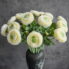 10Pcs White Ranunculus Artificial Flowers Silk 10 Creamy White Ranunculus