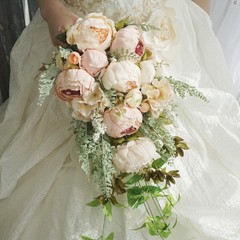 Customized champagne simulation flower peony bride Waterfall wedding bouquet
