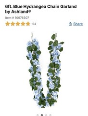 6 Foot Blue Hydrangea Artificial Flower Garland-16 Strands. All 16 For $160