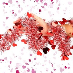 33 Ft Valentine’s Day Tinsel Garland,White Heart Metallic Hanging Garland Red