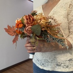 Bridal Bouquet Exquisite Budget Handmade Faux Floral Lovely Fall Red/Orange Pink