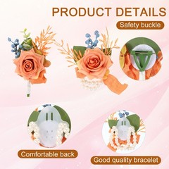 Rose Corsage and Boutonnieres Set for Groom Bride Groomsmen Light Brown