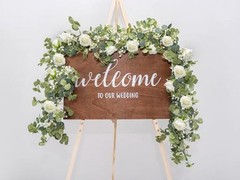6FT Artificial Eucalyptus Garland with Flowers, 10 Roses Baby Breath White