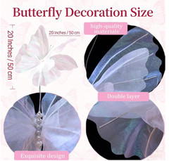 8pcs Giant Artificial Butterfly Decor 20”3D Butterflie for Wedding Party Decor