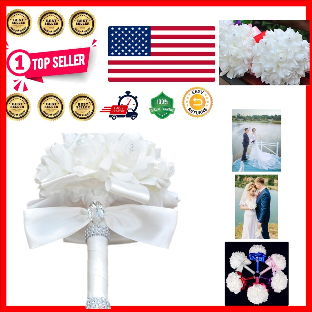 Dreamy White Wedding Bouquet with Soft Ribbons – Ideal for Bridal Parties 7.1″
