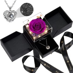 FIACO Valentines Day Rose Gifts for Her Preserved Real Flowers with I Purple