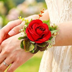 Handcrafted Floral Wrist Corsage – Elegant Red Rose for Weddings & Proms