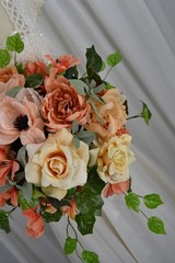 Peaches and Golden Yellows Garden Faux Silk Wedding Bouquet
