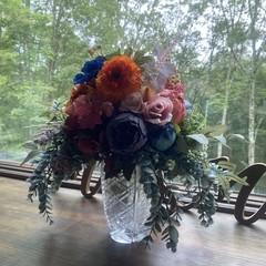 Bridal Wedding Bouquet Budget Friendly Handmade Faux Florals Purple Blue Orange
