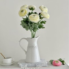 10Pcs White Ranunculus Artificial Flowers Silk 10 Creamy White Ranunculus