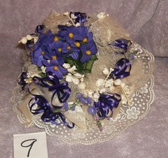PURPLE BRIDESMAID BOUQET W/ CARRYING HANDLE SATIN RIBBON LILY OF THE VALLYNEW #9