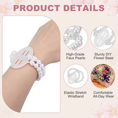 Pearl Corsage Wristlet, 5Inch 12Pcs Elastic Wrist Corsage Bracelets Bands, White