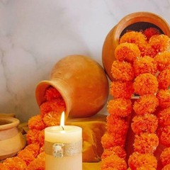 Artificial Marigold Orange Flower Garlands Multicolour Pack of 10 Diwali Ganpati