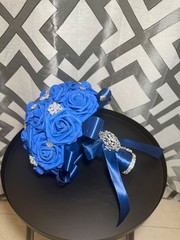 Royal Blue Silver Quincenara Ramo Sweet 16 Bridal Wedding bouquet Keepsake