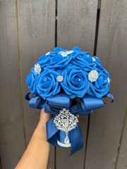Royal Blue Silver Quincenara Ramo Sweet 16 Bridal Wedding bouquet Keepsake