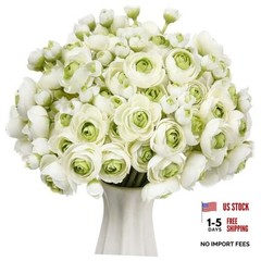 48 Pcs Ranunculus Artificial Flower,Real Touch Peonies Artificial White,green