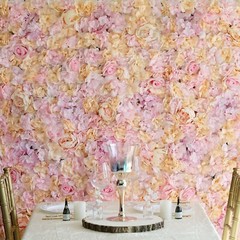 13 sq ft Champagne Pink Assorted Silk Flowers Wall Backdrop Panels Wedding SALE